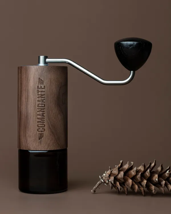 The Virginia walnut C40 beside a pine cone