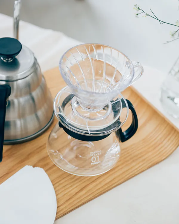 A V60 dripper resting on the Range Server, ready to brew